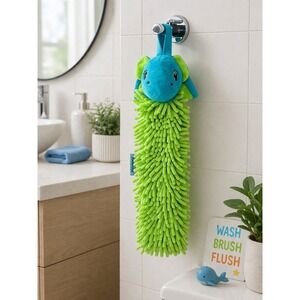 Norwex Kids Chenille Hand Towel Dragon Blue Green Microfiber BacLock Hanging